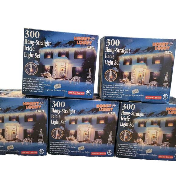 NIB 5 Boxes 2002 Hobby Lobby 300 Hang-Straight Icicle Light sets - Picture 1 of 6